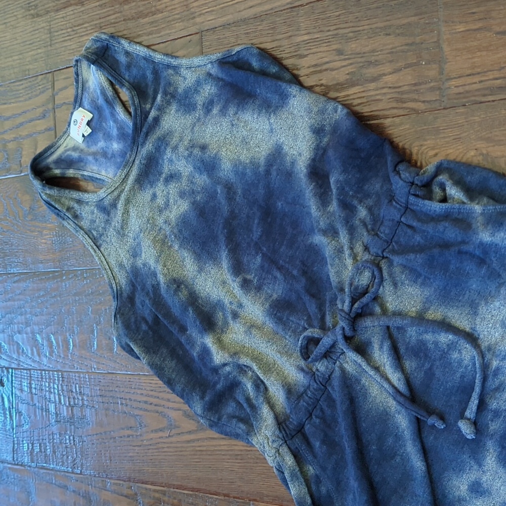 SUNDRY I Blue & Gray Tie Die Tank Top Racerback Drawstring Mini Dress, XS 0